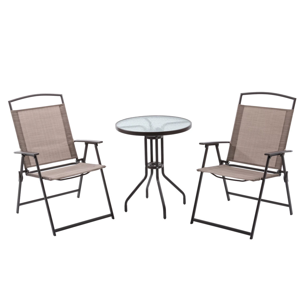 Metal Patio Bistro Table and Folding Chairs Set of 3 Brown P487
