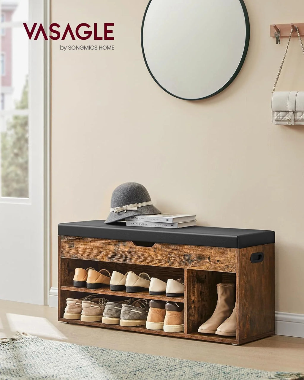 Storage Bench with Cushion 3 Compartments V765518