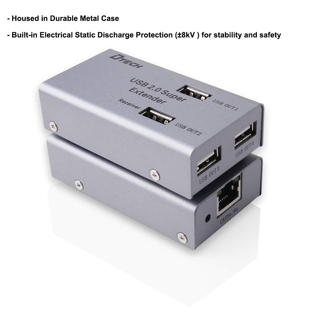 50m Multiport USB Extender Over Ethernet Cat5 Cat6 Cable with 4 USB Expansion Port Data Hub Power Adapter B436743