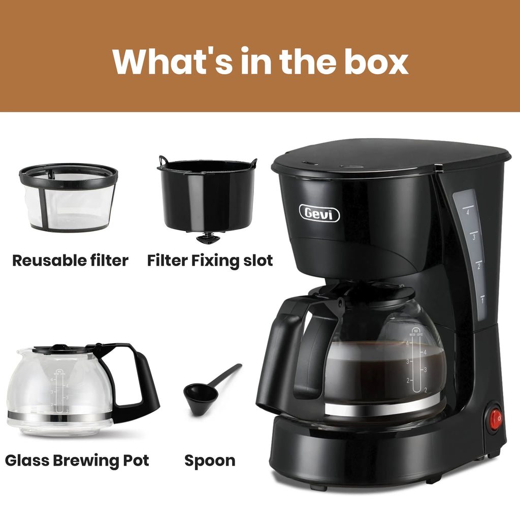 4 Cup Black Drip Coffee Maker with Reusable Filter V208