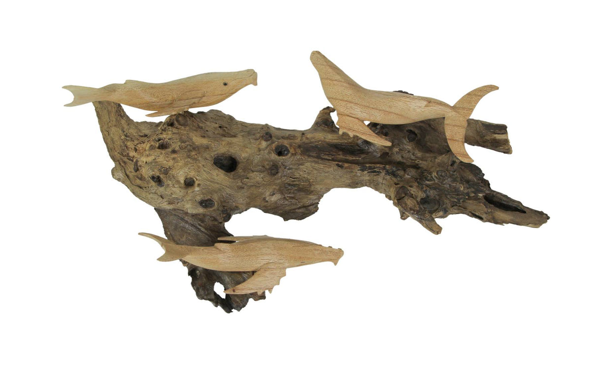 Carved Wood Whale Wall Hanging T7778