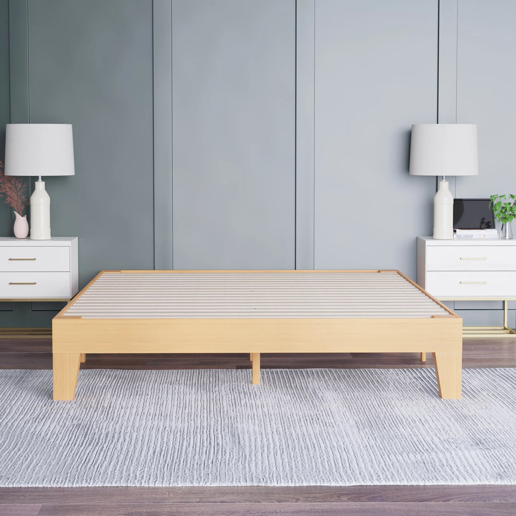 Queen Size Wooden Platform Bed with Pine Finish J432567