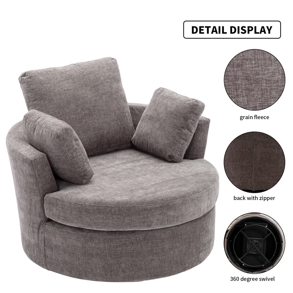 Oversized Round Swivel Accent Chair with 3 Pillows C471