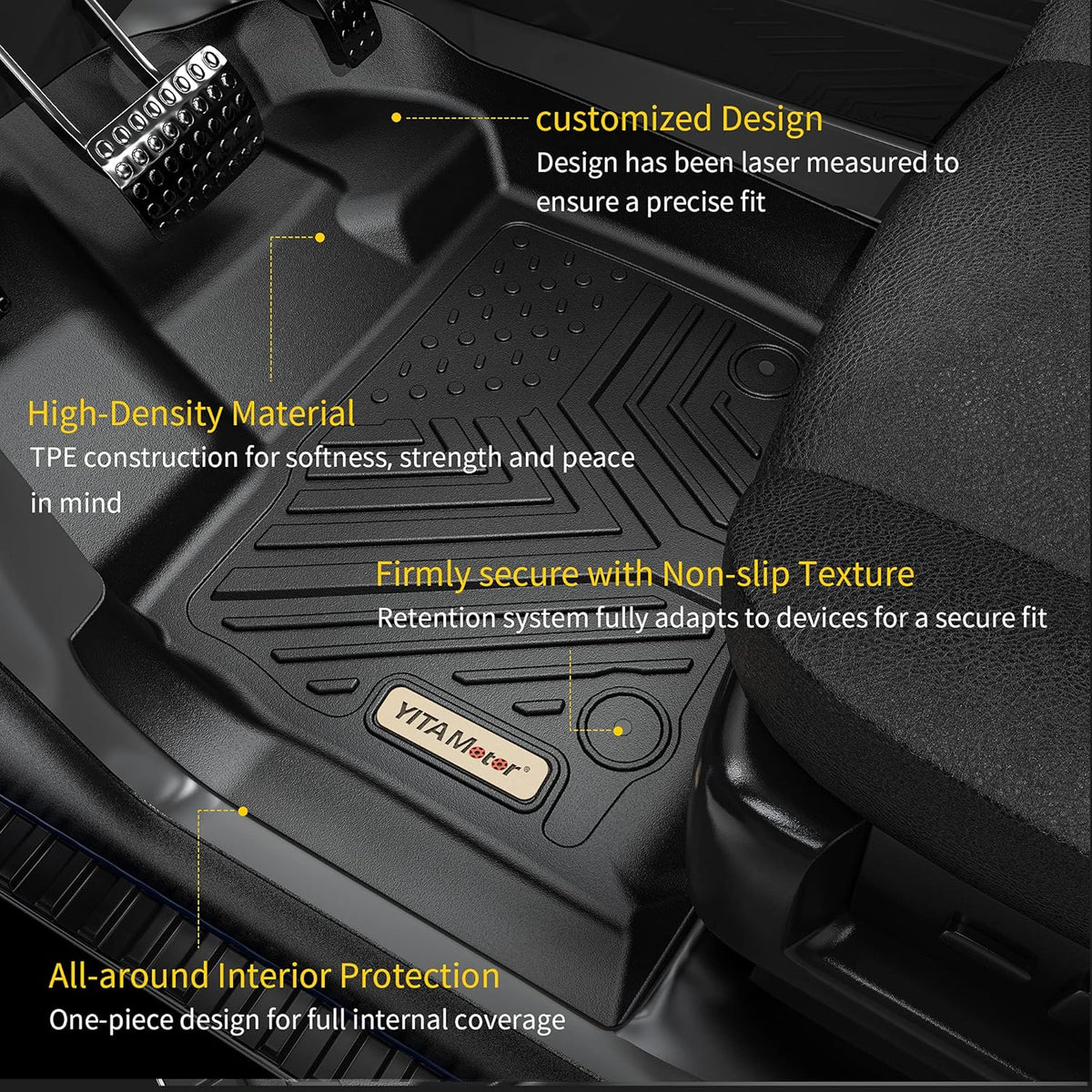 Custom Fit All-Weather Floor Mats 1st & 2nd Row Black D99750