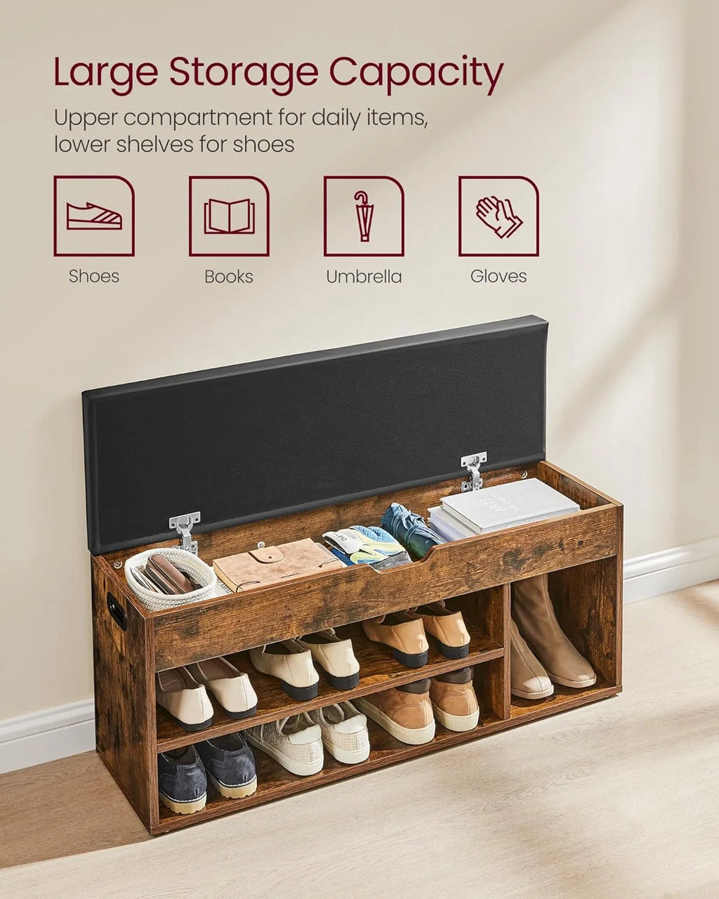 Storage Bench with Cushion 3 Compartments V765518