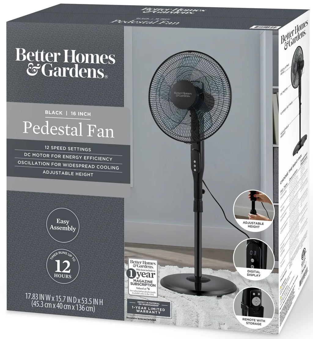 Black 12-Speed Pedestal Fan with Remote Y240