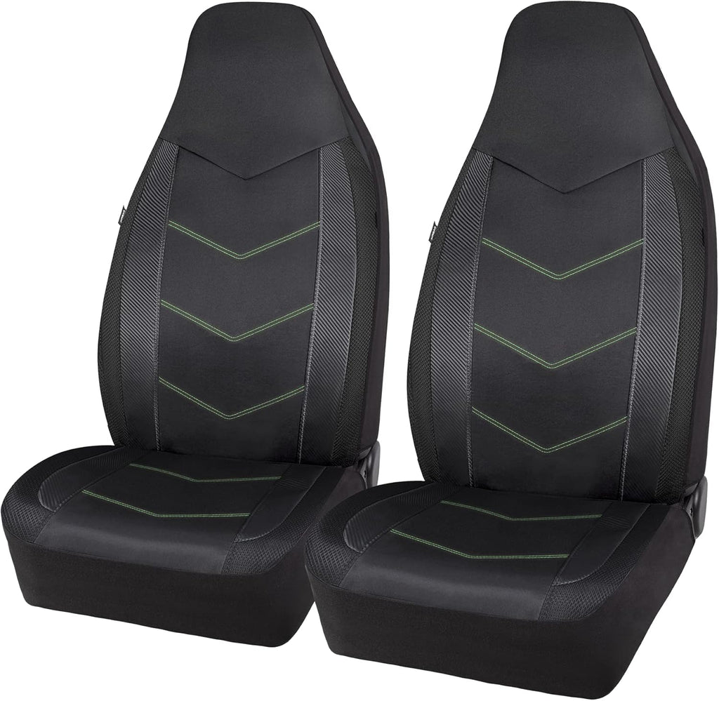 High Back Car Seat Covers Carbon Fiber Mesh Airbag Compatible 2PCS X20828