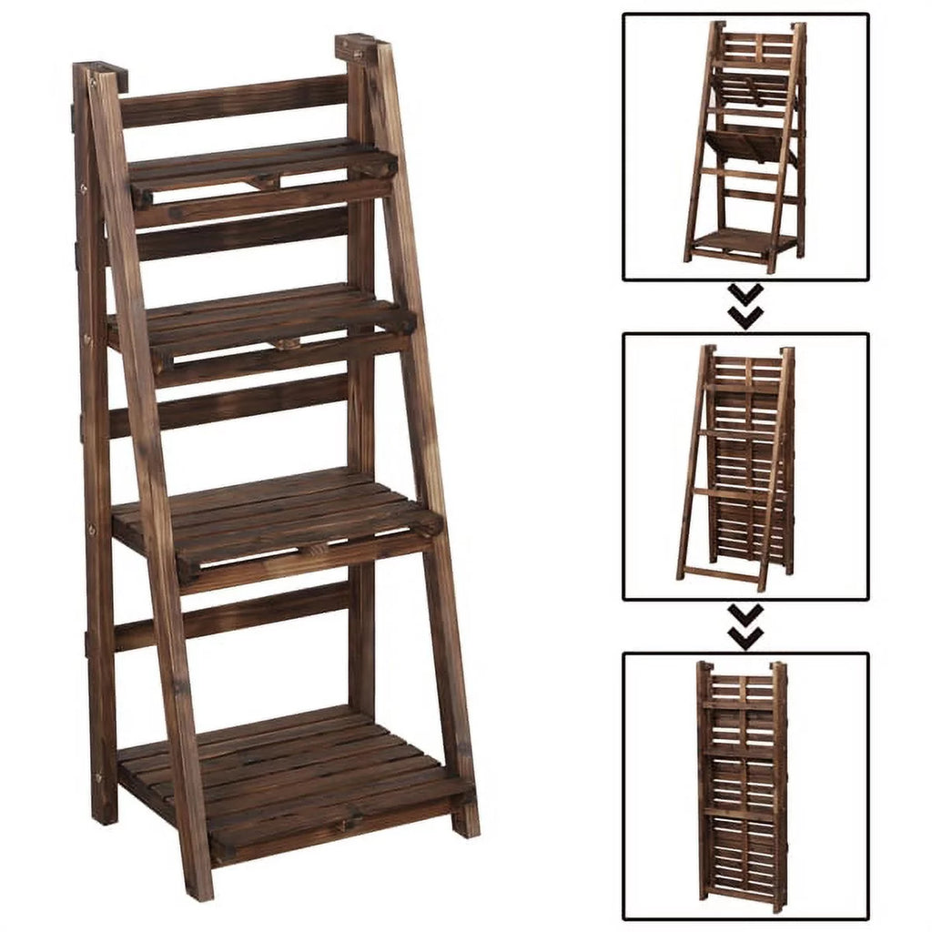 4 Tier Foldable Wooden Flower Stand Ladder Shelves Z6611