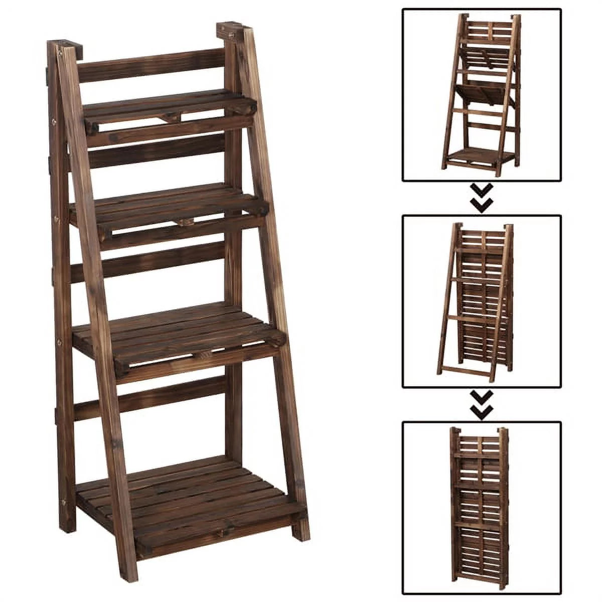 4 Tier Foldable Wooden Flower Stand Ladder Shelves Z6611