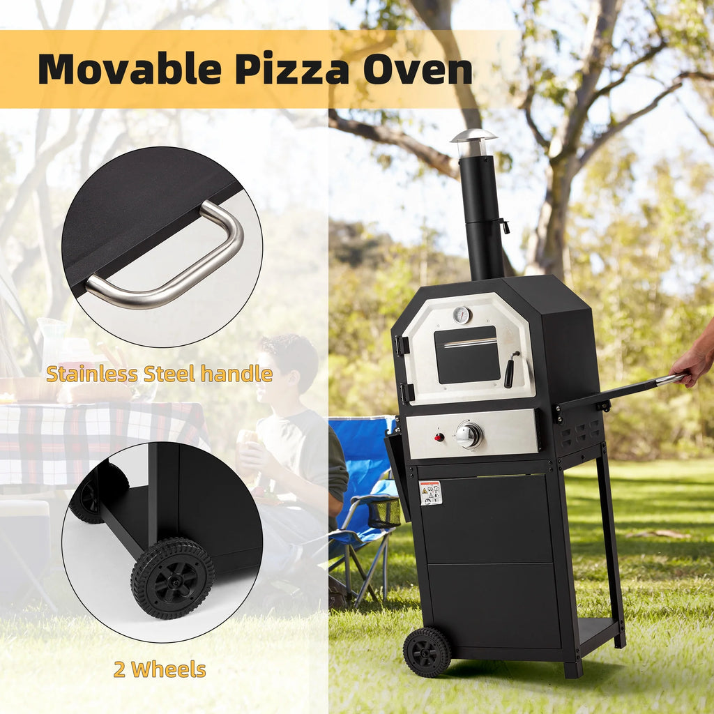 12 Propane Pizza Oven with 2 Foldable Shelves Wheels Z592
