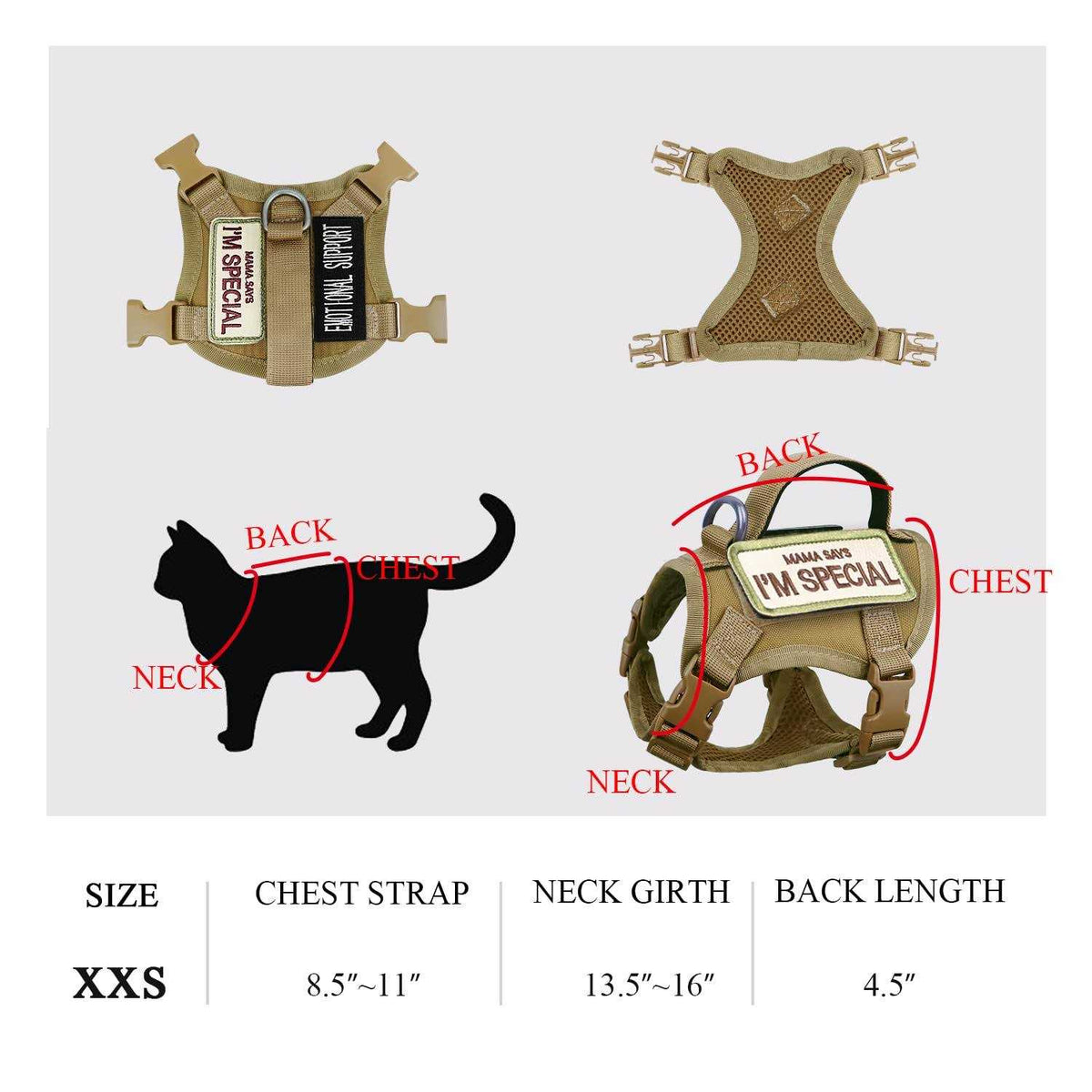 Tactical Cat Harness Soft Mesh Adjustable Pet Vest Harness F617