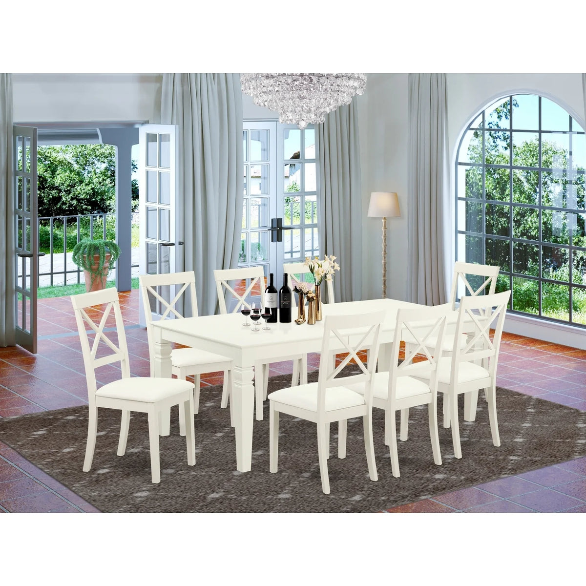 9 Pc Dining Set with Kitchen Table and 8 Faux Leather Seat Chairs Q61128
