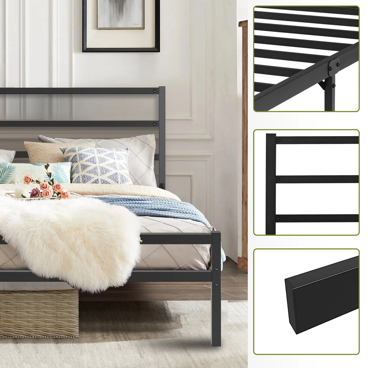 Twin Metal Platform Bed Frame with Headboard S659