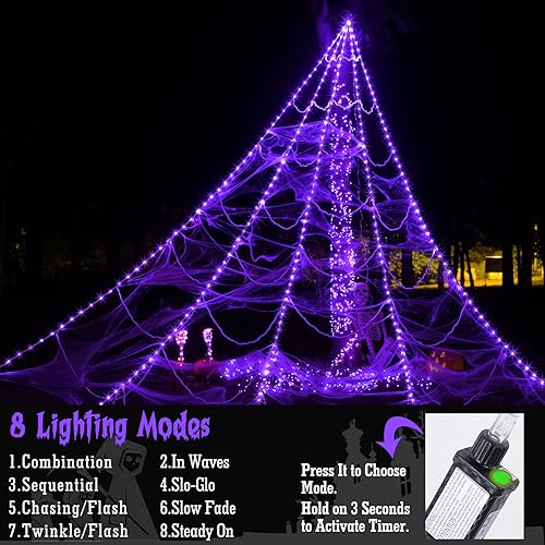 250 LED Purple Spider Web Lights with 8 Modes T494937