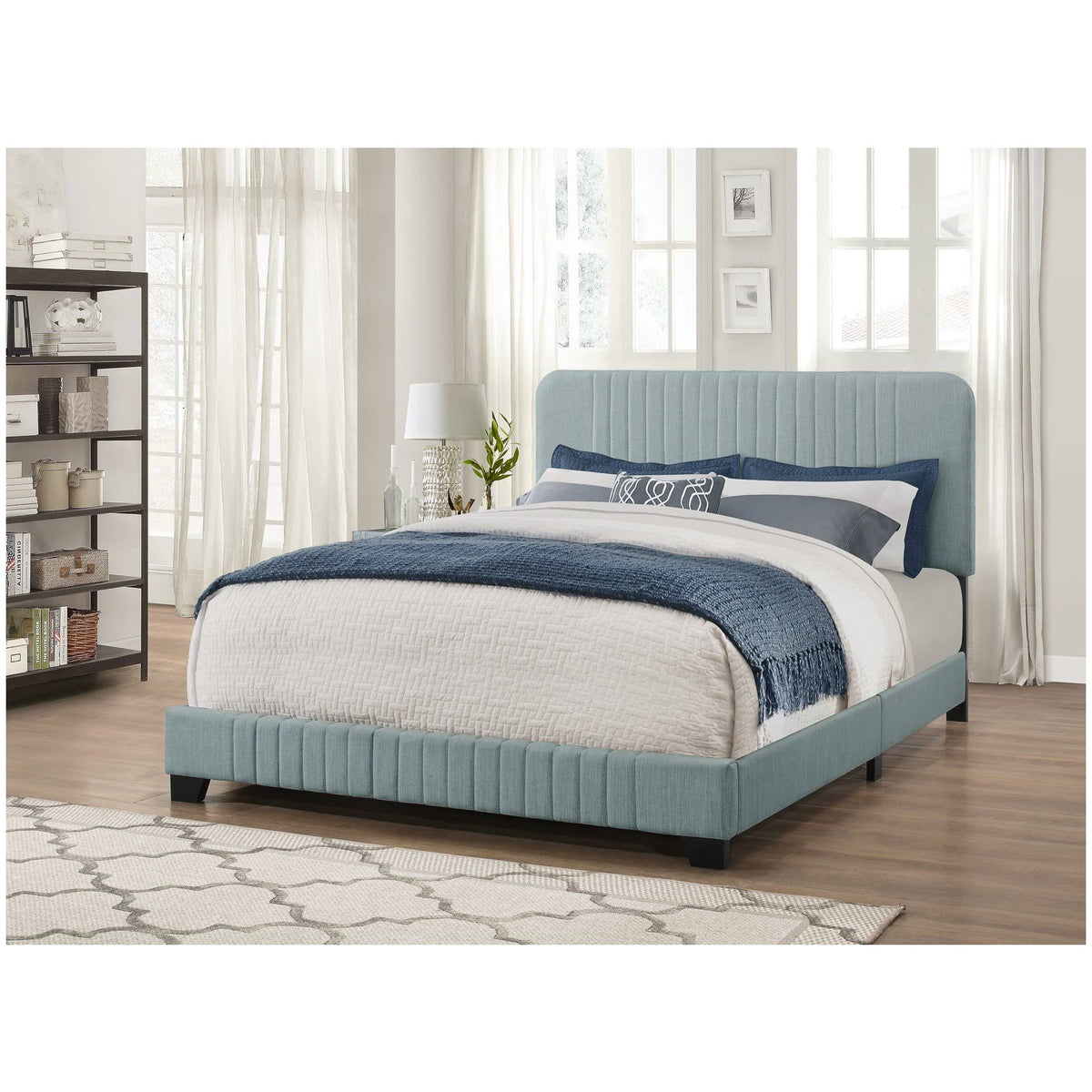Blue Queen Upholstered Panel Bed N151