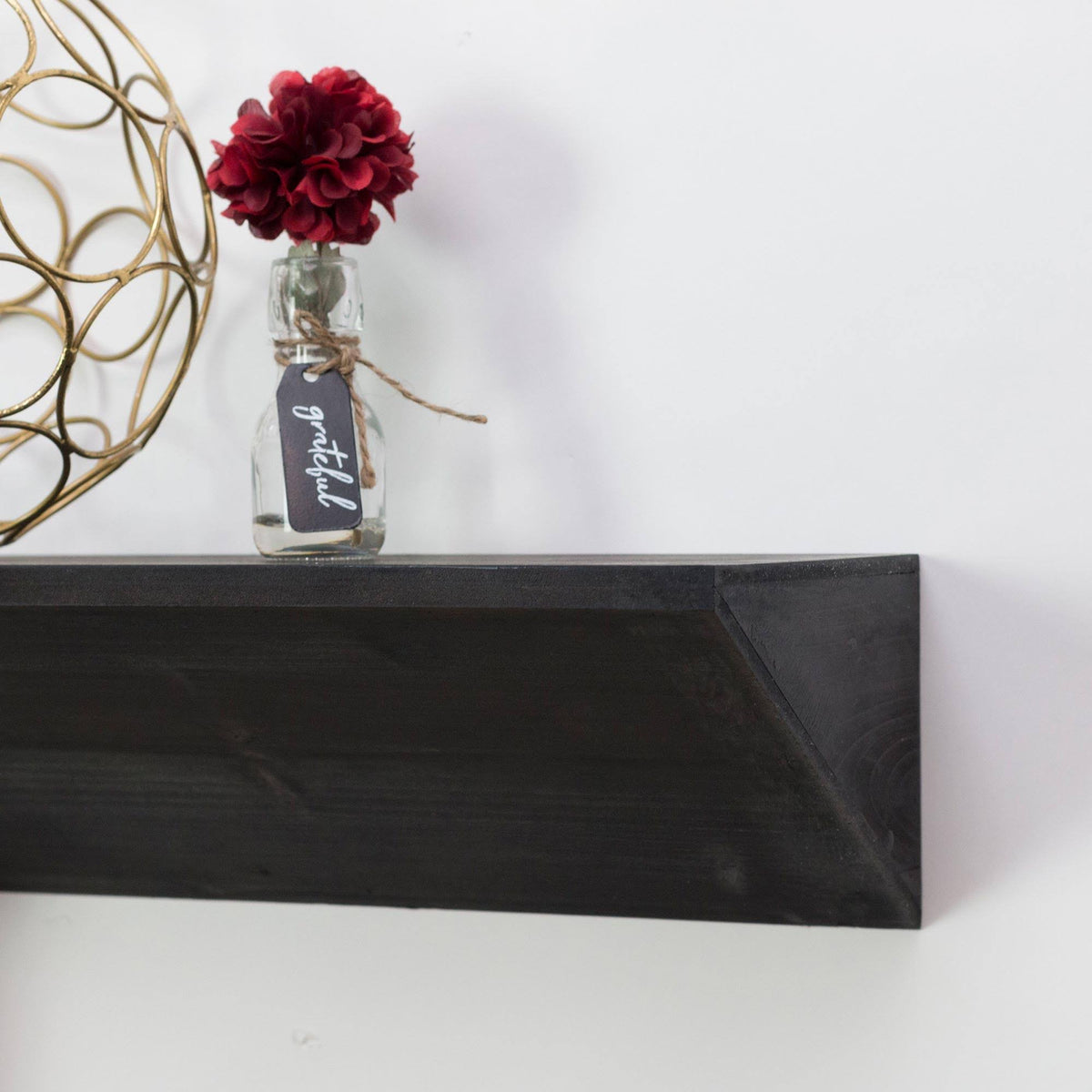Large Black Wood Floating Wall Shelf D994415