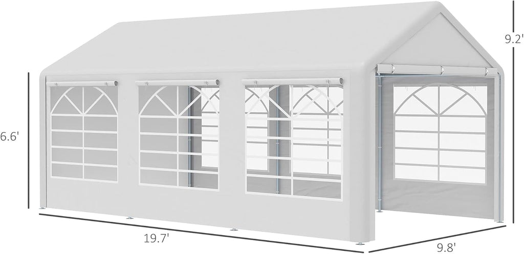 10 x 20ft Heavy Duty Carport Canopy with Removable Sidewalls, White I6278