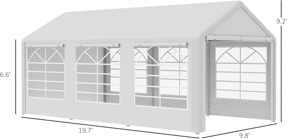 10 x 20ft Heavy Duty Carport Canopy with Removable Sidewalls, White I6278