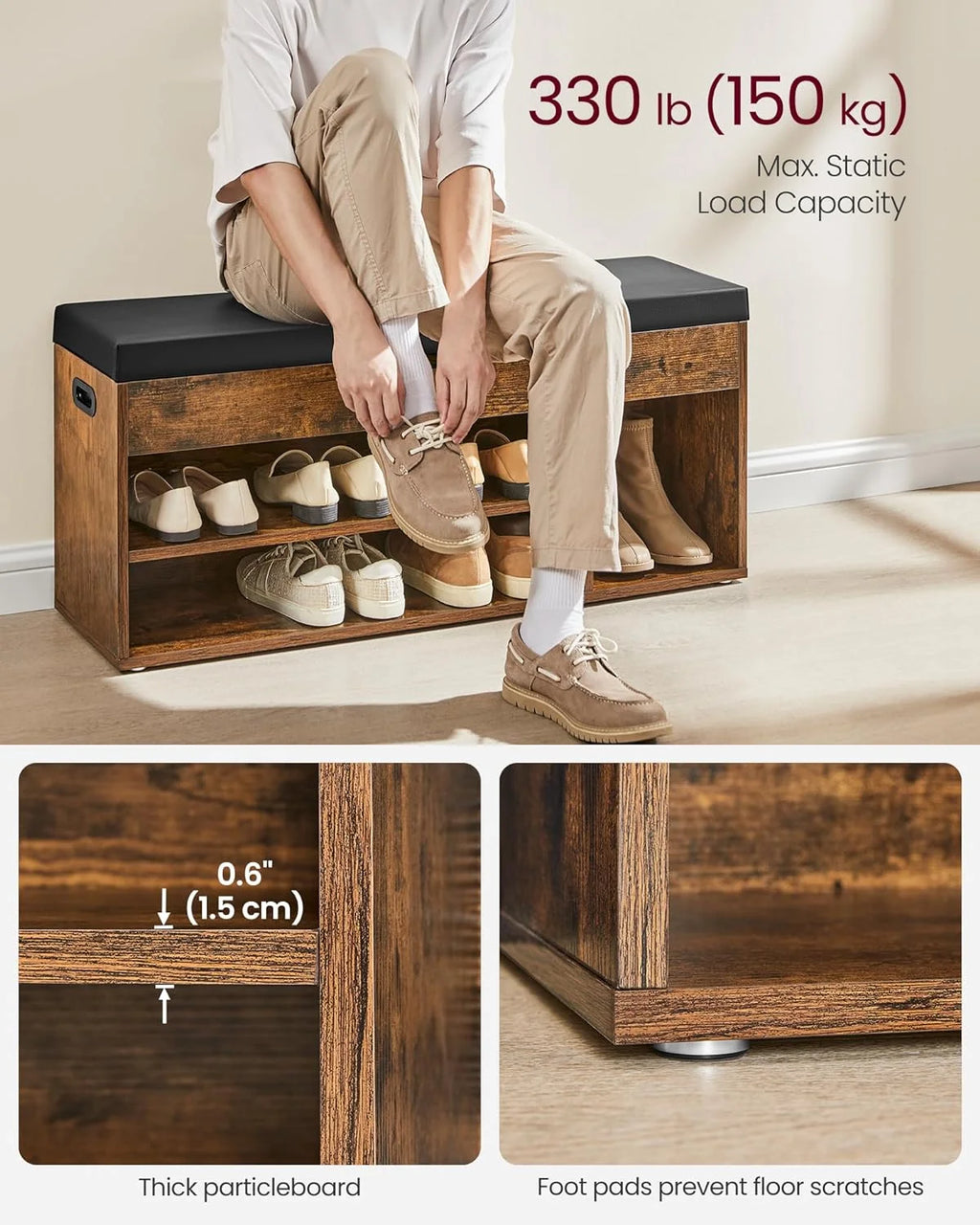 Storage Bench with Cushion 3 Compartments V765518