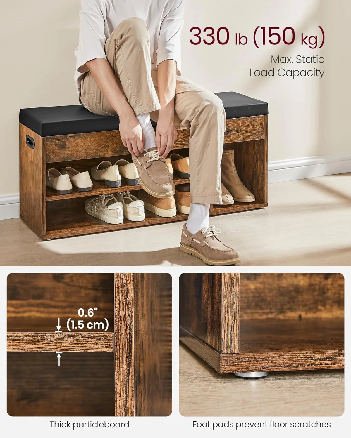 Storage Bench with Cushion 3 Compartments V765518