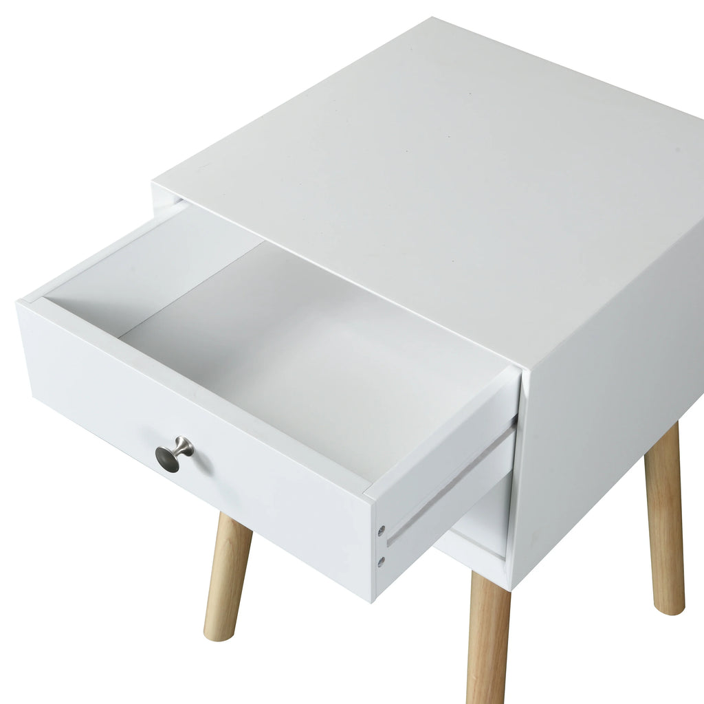 White Bedside Table with 2 Drawers and Rubber Wood Legs X594314