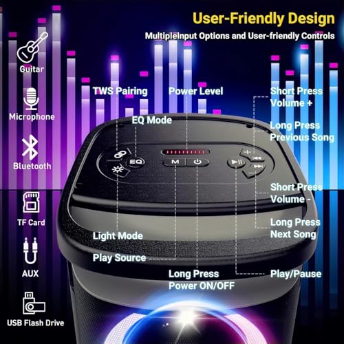 Portable Bluetooth Party Speaker 160W Deep Bass with Led Light Show Z4235