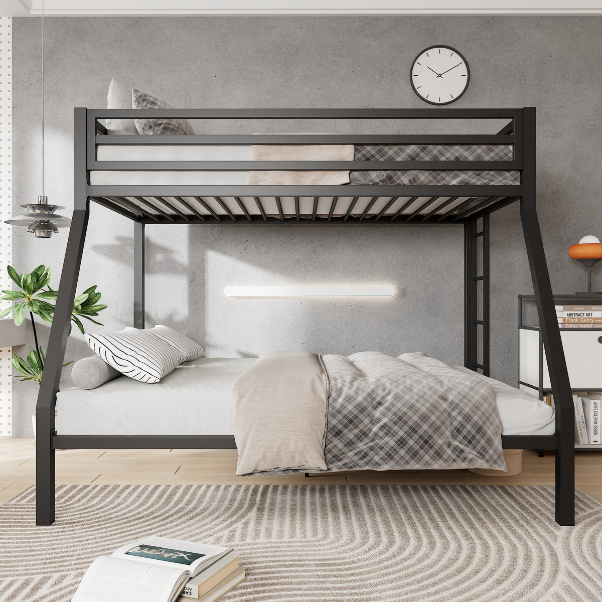 Black Twin Over Full Metal Bunk Bed with Stairs Z982