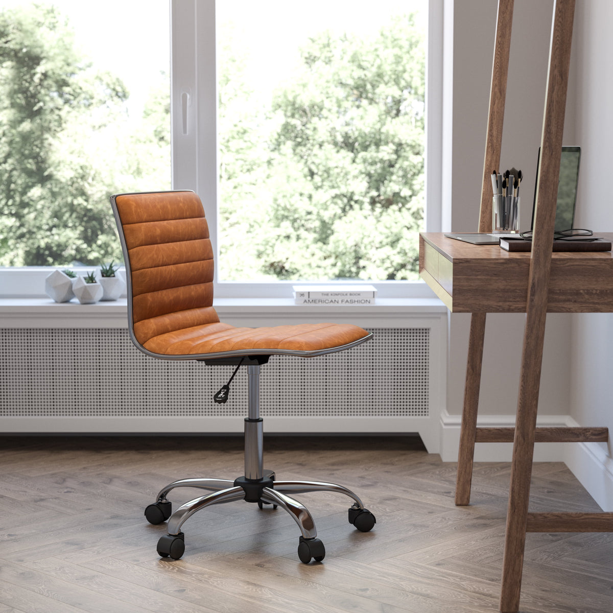 Brown Ribbed Swivel Task Office Chair P741
