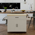 White Rolling Kitchen Island with Storage Cabinet W48928