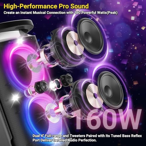 Portable Bluetooth Party Speaker 160W Deep Bass with Led Light Show Z4235