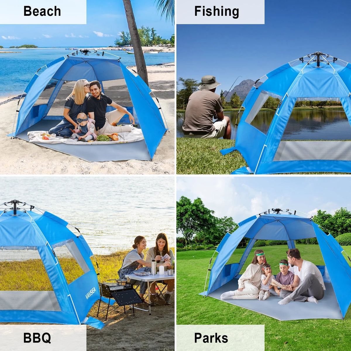 2-4 Person Pop-up Beach Tent UPF 50+ UV Protection Portable Waterproof Sunshade Blue C27507