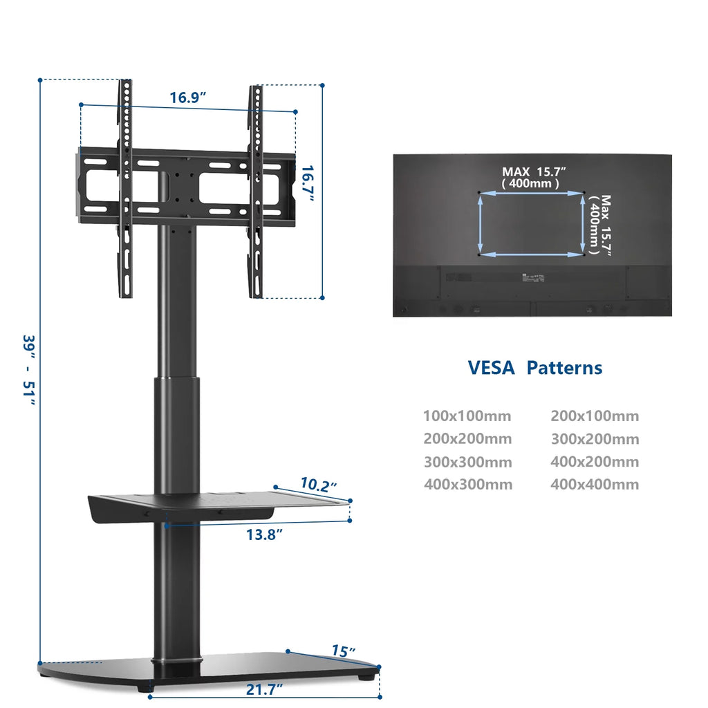 Universal Floor TV Stand up to 65 inch Black O320871