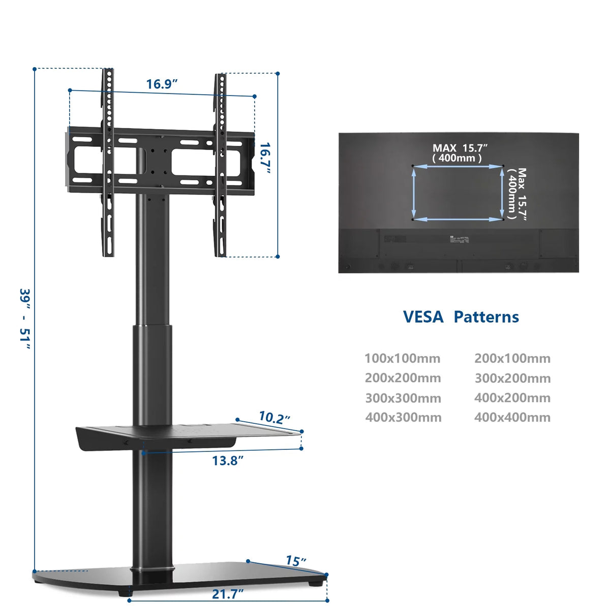 Universal Floor TV Stand up to 65 inch Black O320871