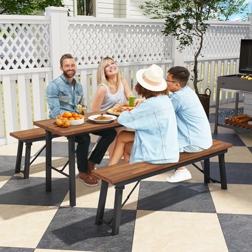 Foldable 59 Inches Narrow Outdoor Dining Table with Acacia Wood Top H668086
