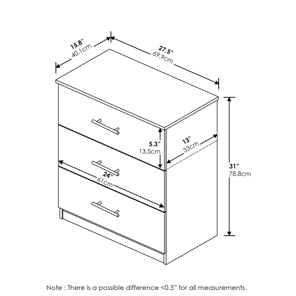 3-Drawer Dresser with Handle Z860