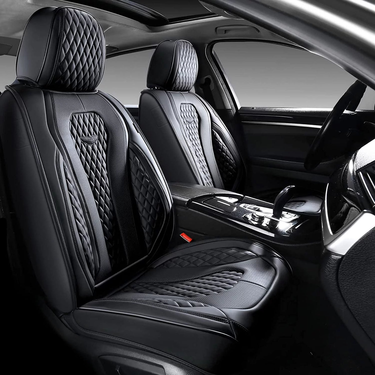 Black Leatherette 5 Seats Car Seat Covers Full Set A7446