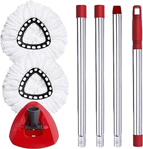 Spin Mop Head Base Handle Replacement with 2 Microfiber Refills and Triangle Mop Head Cover Y865897