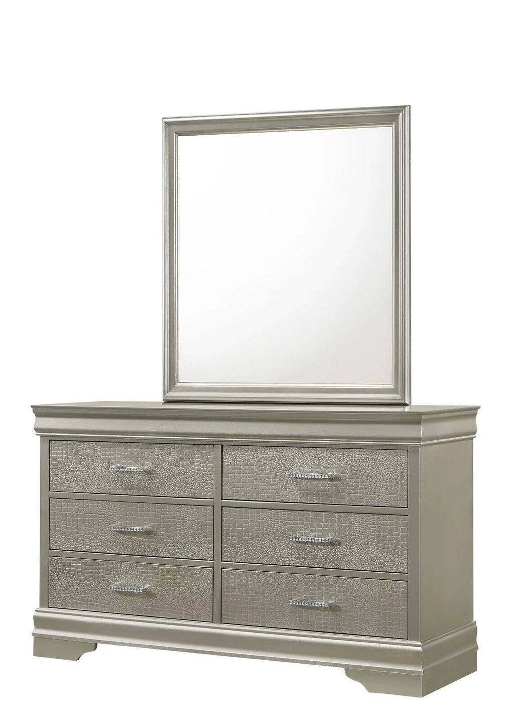 California King Size Panel Upholstery Bed Dresser Mirror Nightstand Set V19002