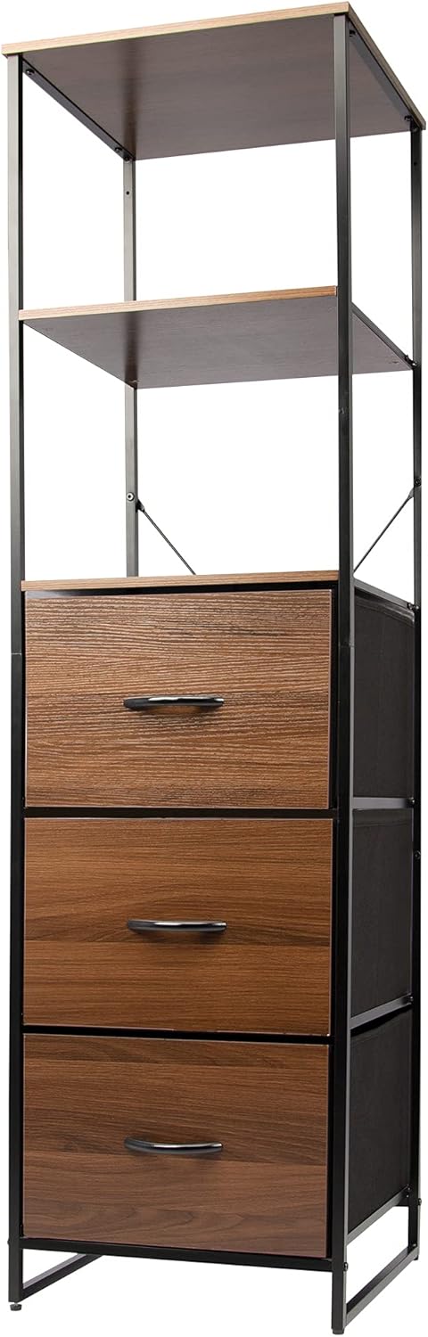 3 Tier Rustic Brown Bookcase with 3 Drawers R7181