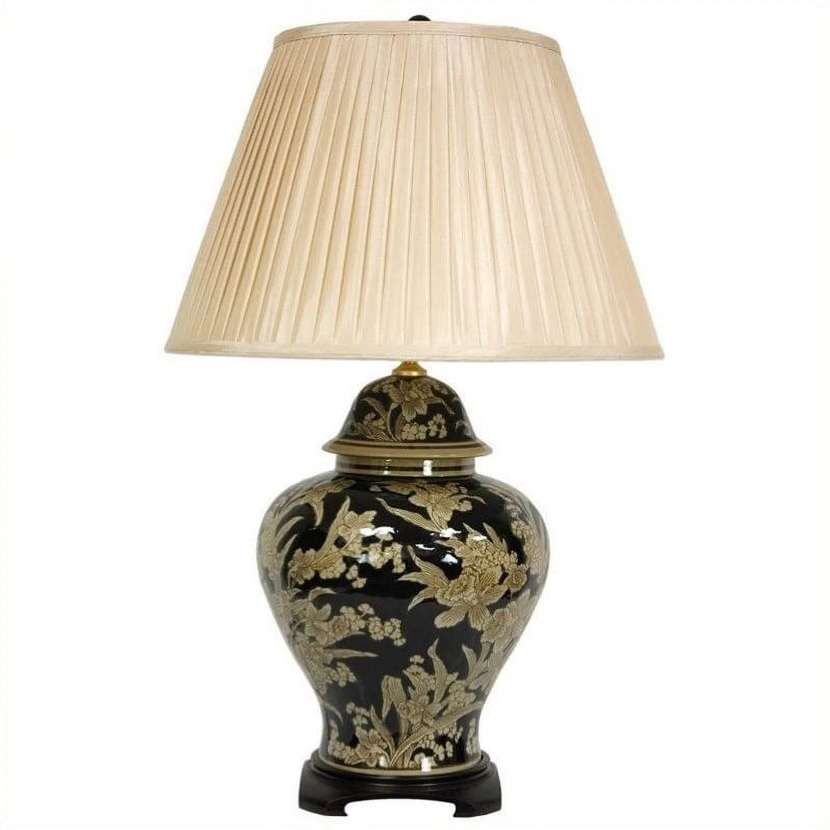 Black and Tan Floral Bouquet Vase Lamp W15703