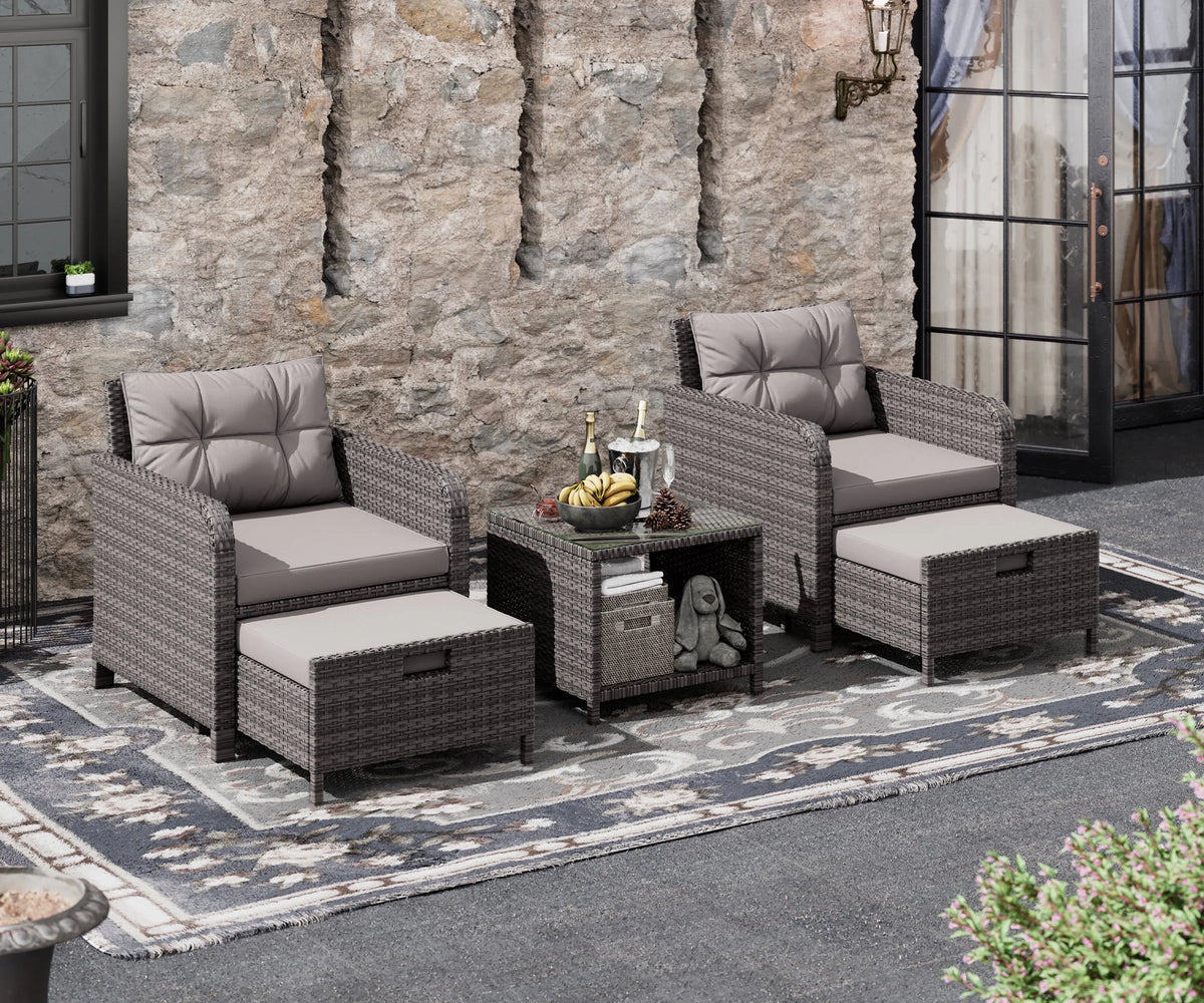5 Piece PE Wicker Patio Conversation Set with Cushions W72658
