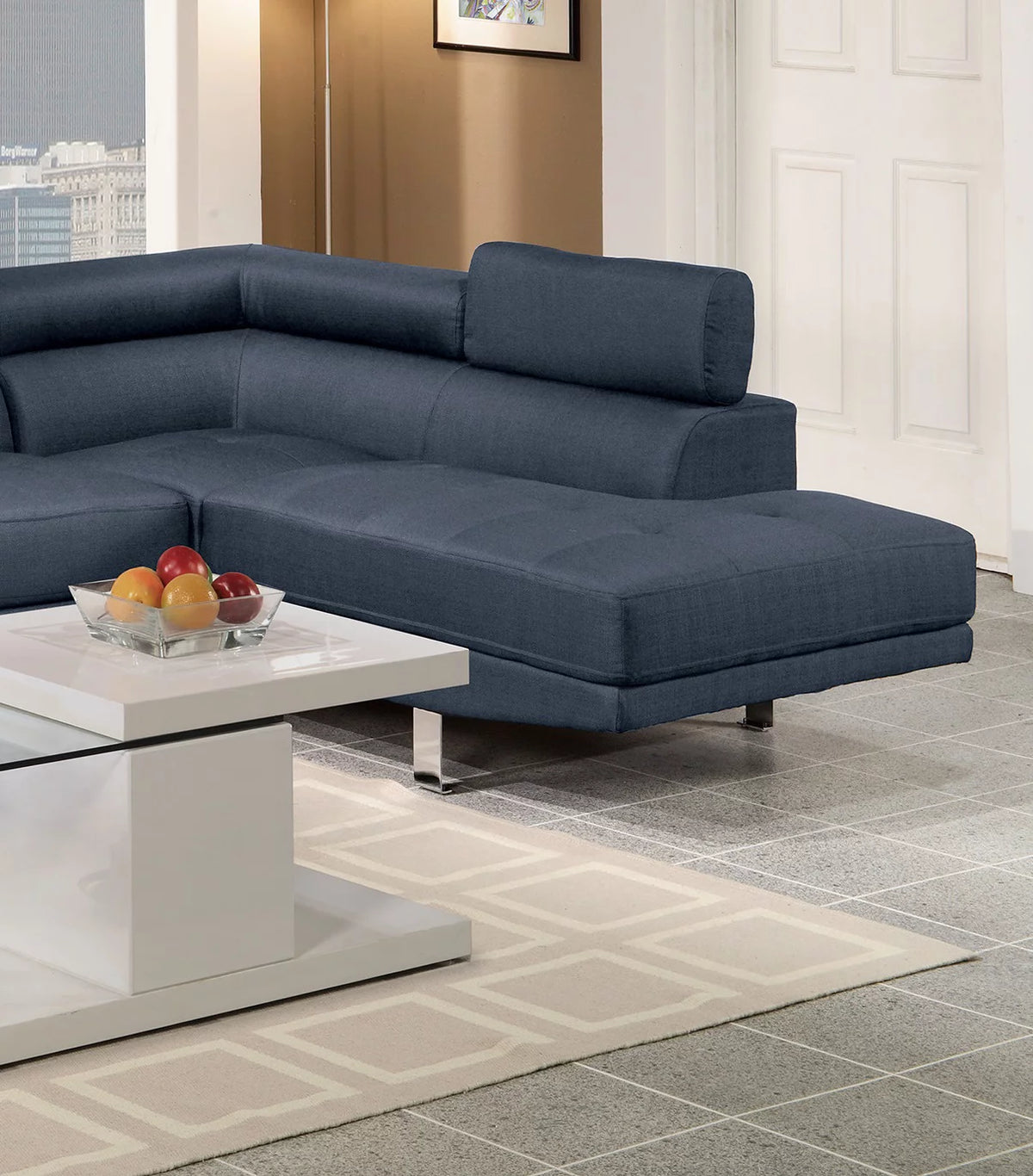 Dark Blue Polyfiber Sectional Sofa F930
