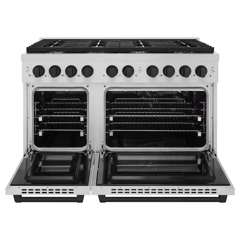 48 in. 8-Burner Freestanding Gas Range and Double Convection Oven in Stainless Steel and Black Matte Z11081