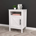 White Nightstand End Table with Door Cabinet and Open Shelf D6427