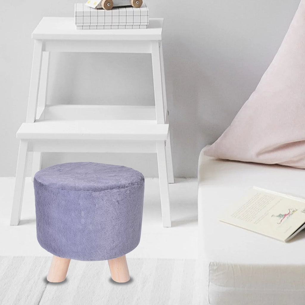 Grey Round Faux Fur Ottoman Foot Rest Stool I1805