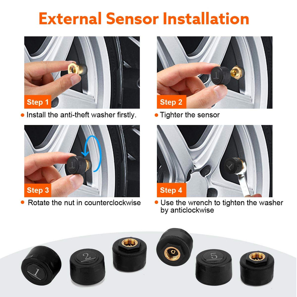 Tire Pressure Monitoring System with 6 Tire External Sensors H150600