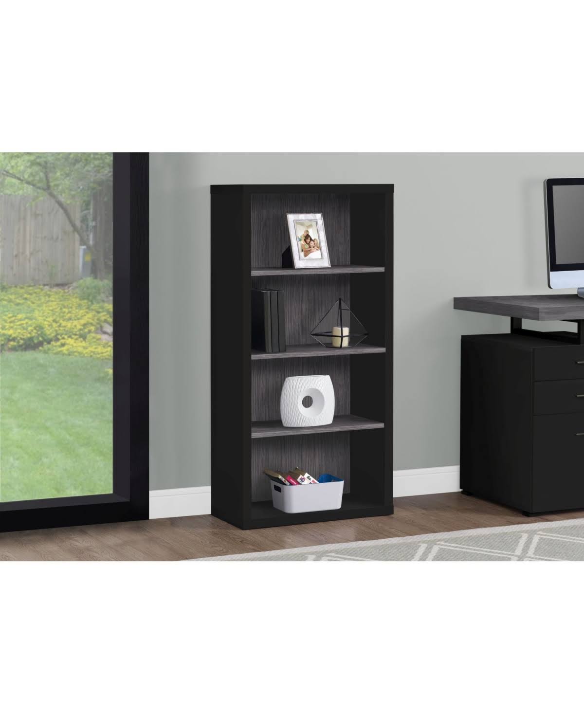 Black Grey Adjustable Shelves Bookcase O300