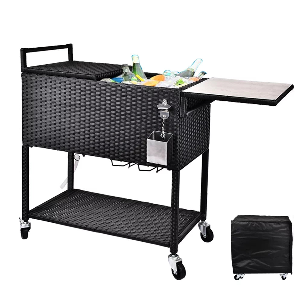 80 Quart Rattan Rolling Cooler Cart G695351