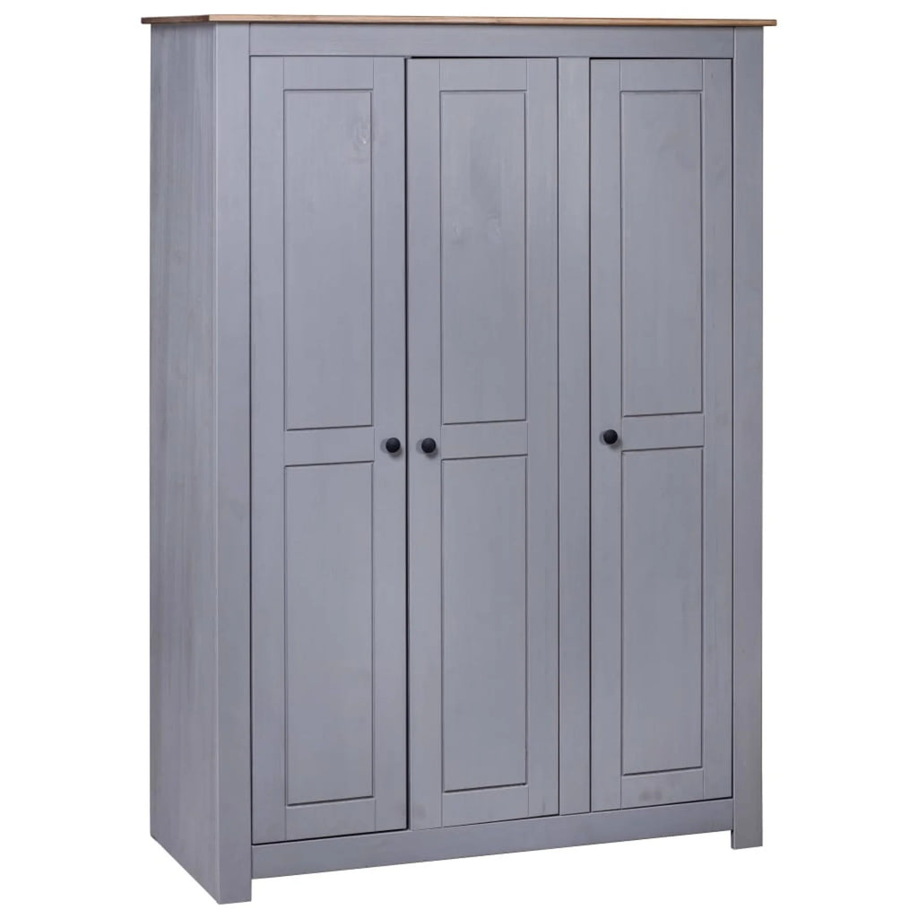 3-Door Gray Pine Wardrobe I5933