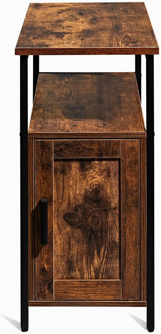 Rustic Brown Wooden End Table with Shelf and Storage Cabinet X99921